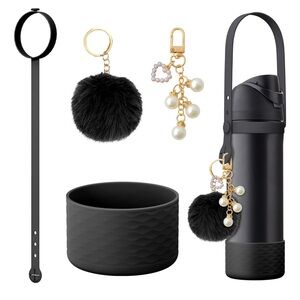 Elegant Black Accessory Set with Gold Accents
